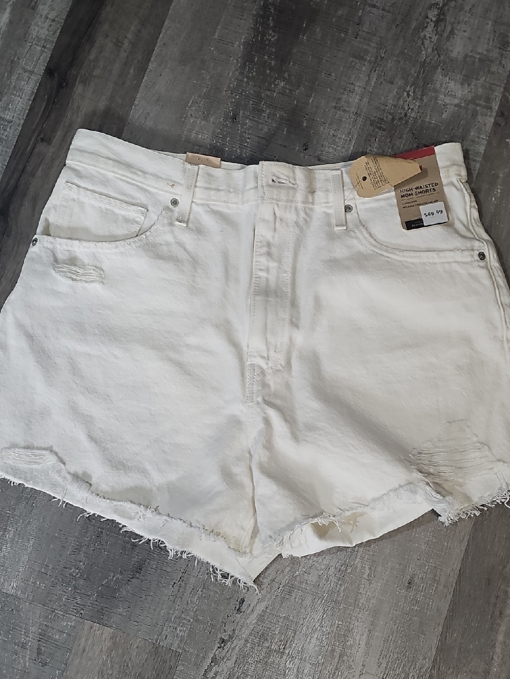 Levi's White High-Rise Distressed Denim Shorts (A)